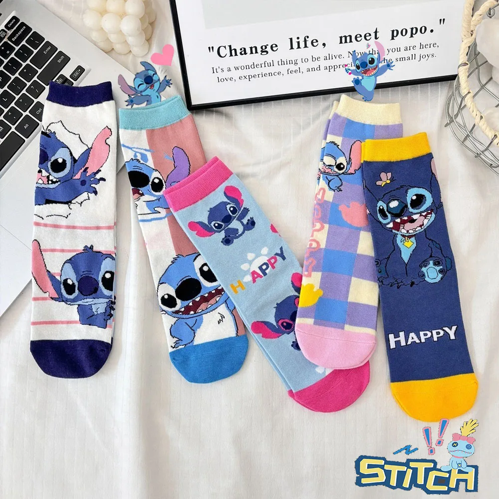 Disney Stitch Cartoon Socks Cotton Cute Mid-calf Stockings Women's Socks Anime Trendy Hip Hop Sock Casual Socks Christmas Gifts