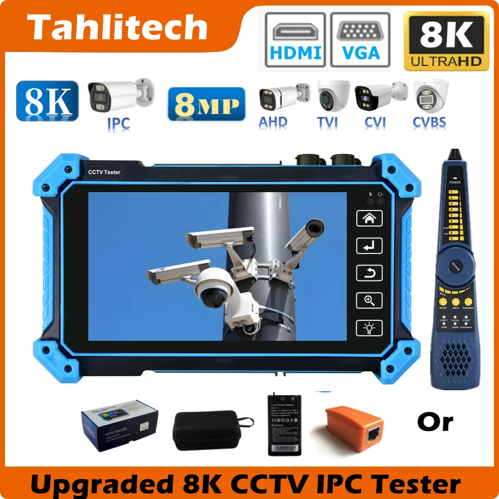

CCTV IP Camera Tester Upgraded 8K IPC 8MP CCTV TVI CVI ADH Tester Wifi Analysis VGA HDMI Input UTP Cable Test PoE Power Output
