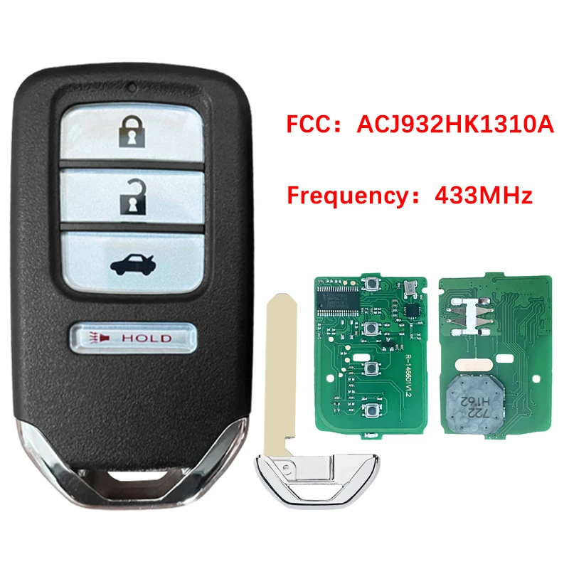 

CN003149 Aftermarket 4 Button Smart Keyless Proximity Remote 433MHz 72147-T2G-A61 ACJ932HK1310A For H-onda Accord 2016-2017