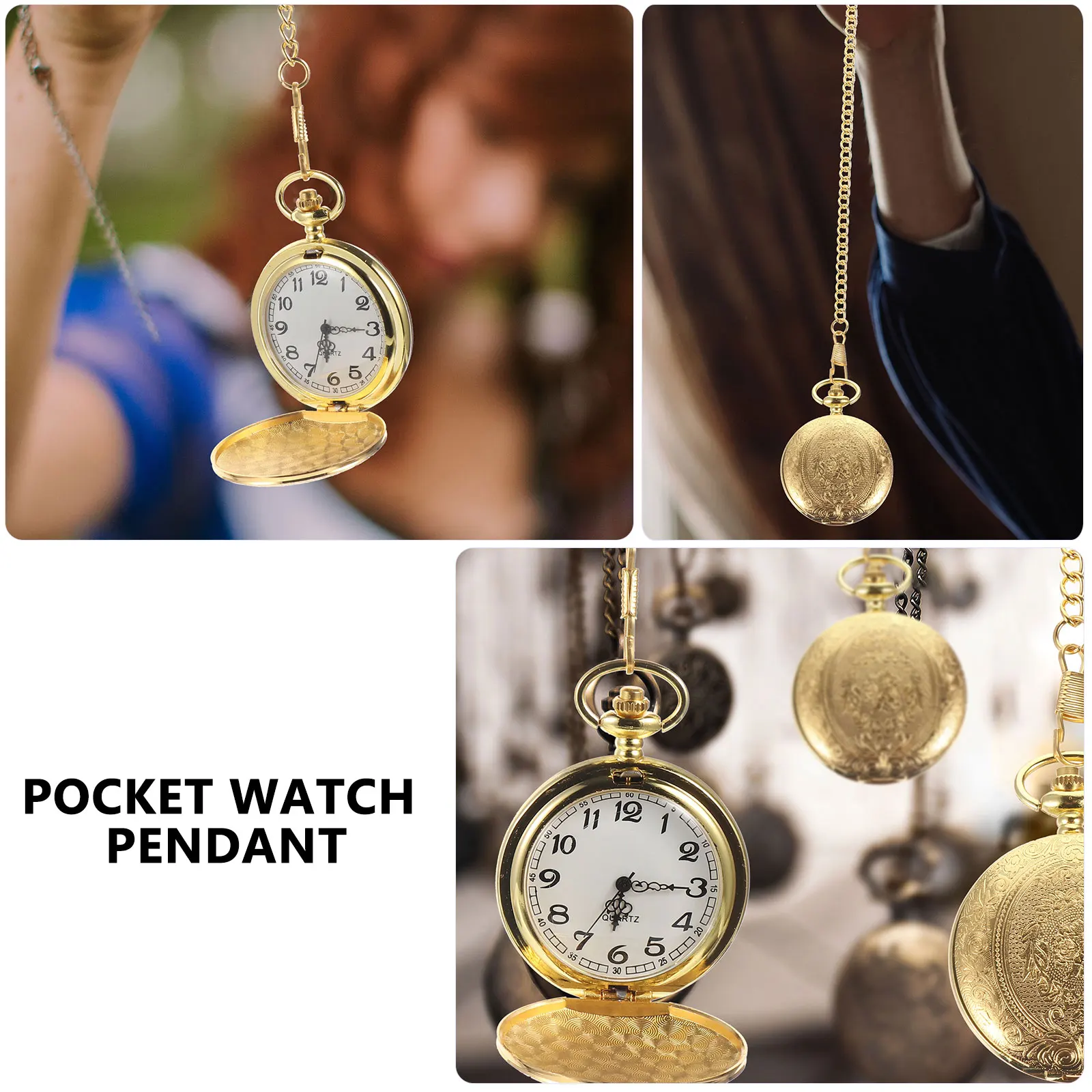 

Pocket Watch Golden Alloy Quartz Boys Retro Pattern Chain Pocket Watch Precise Timekeeping Lightweight Christmas Gifts