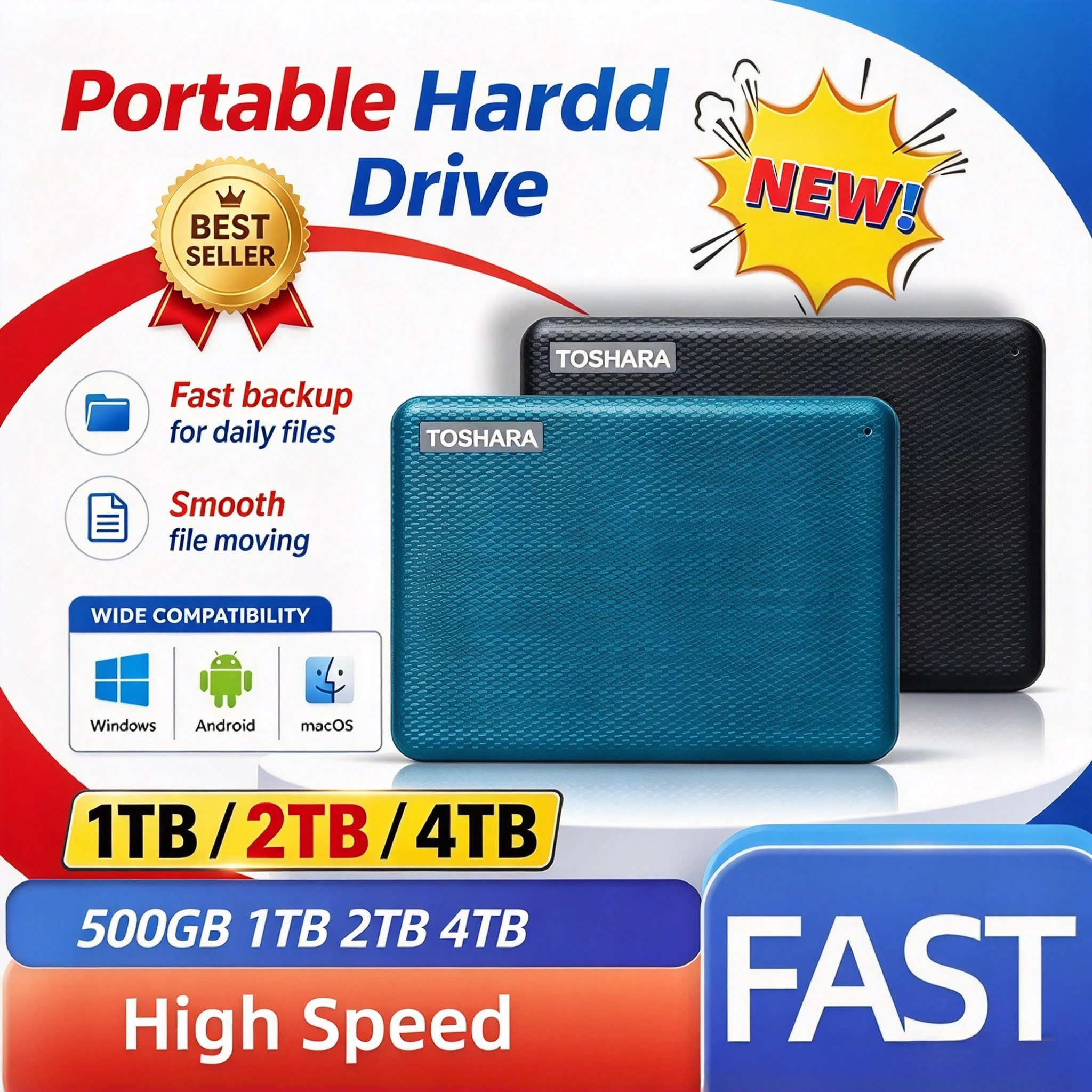 New V10 Encrypted Portable Hard Drive USB3.2 Gen1 High Speed External Storage 500GB 1TB 2TB 4TB Option for Desktop Laptop PC
