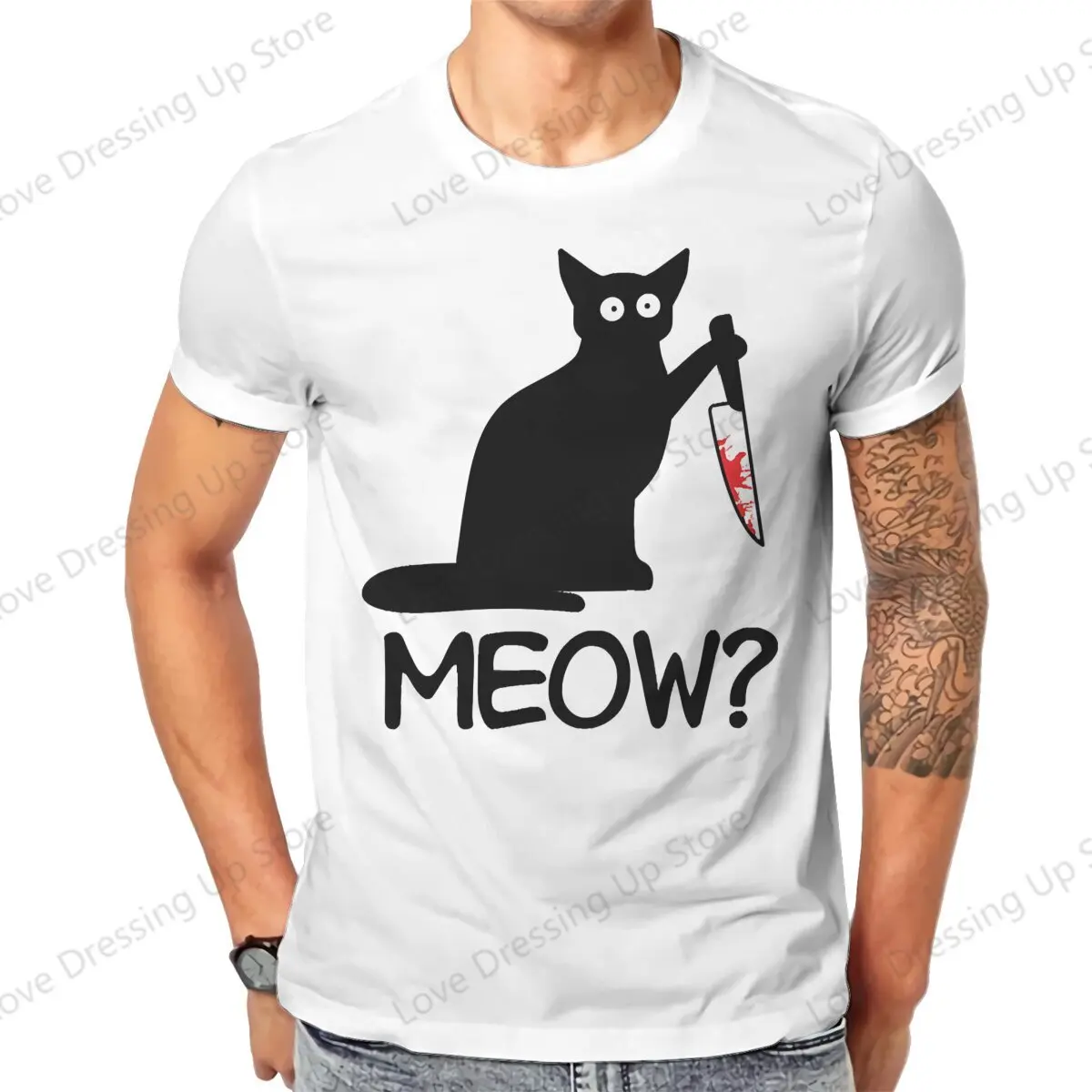 Black Cat Knife Blood Meow T Shirt Harajuku Alternative Men's Tshirt Cotton Short Sleeve