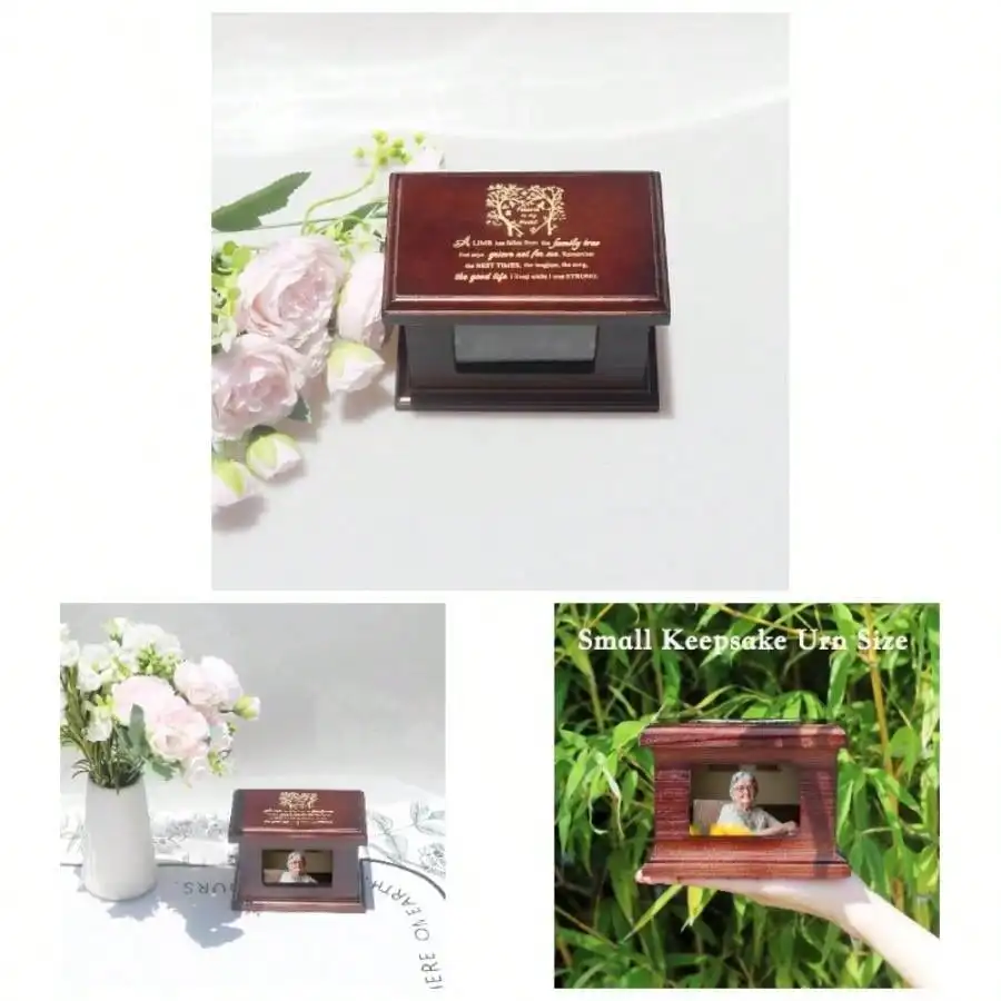 

5.5 Inch Small Wooden Memorial Urn With Photo Frame, Keepsake Urn Box For Human/Pets Ashes - Wing
