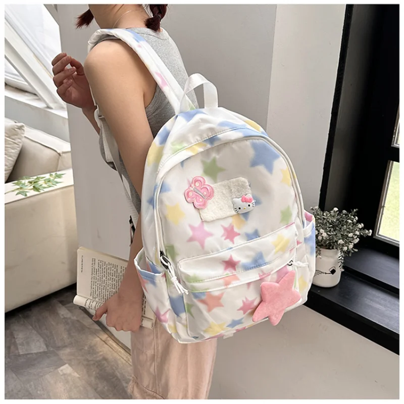 Sanrio New Hello Kitty Student Schoolbag Cute Cartoon Lightweight and Large Capacity Pink Shoulders One-Piece Dress Backpack