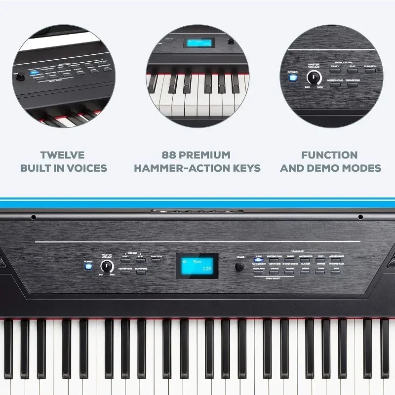 Recital Grand - Digital Piano Weighted Keys with Hammer Action, Sustain Pedal, Premium Voices, Speakers