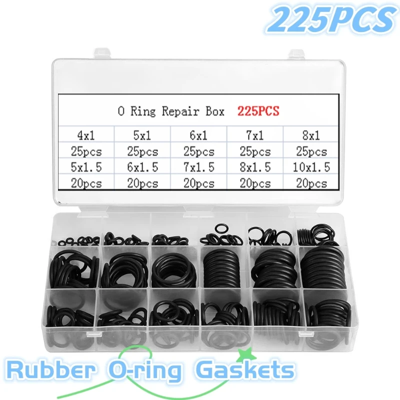 

225 PCS High Pressure Repair Kit Sealing Elastic Band O Rubber Rings Gaskets Seal Nitrile Rubber Bands Rubber O Ring Set