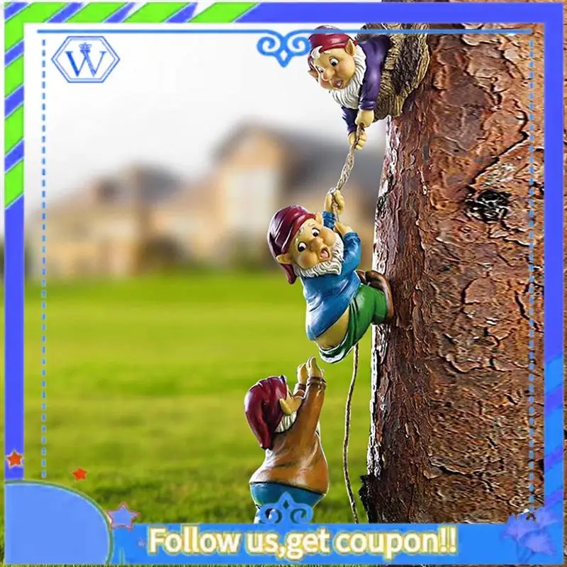 

Easy To Use Naughty Climbing Rope Fairy Garden Gnomes Statue, Resin Garden Gnome Tree Hugger Outdoor Decor Accessories For Lawn