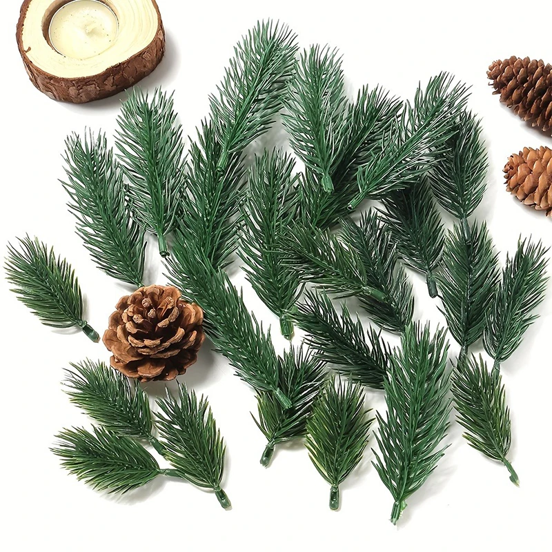 10/20/50Pcs Pine Branches Artificial Plants Christmas Wedding Home Tree Decor DIY Handcraft Bouquet Gift Box Fake Plants Needle