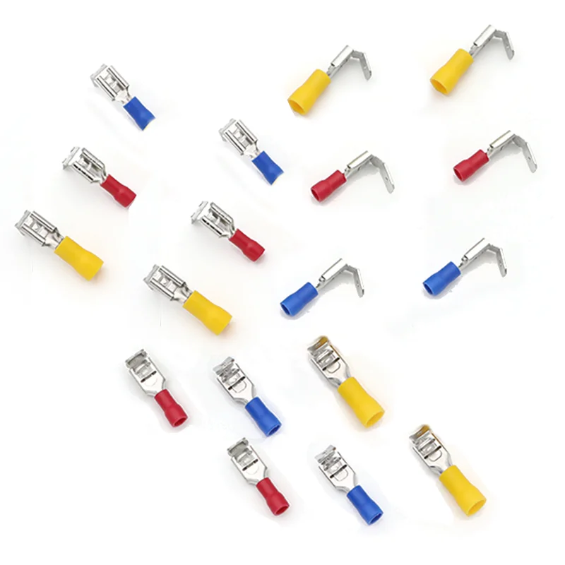 50Pcs PBDD Pre-insulated Spade Terminals 1.25/2/5.5-250 Red Yellow Blue Electrical Cable Lugs For Car Motorcycle Wiring Repair