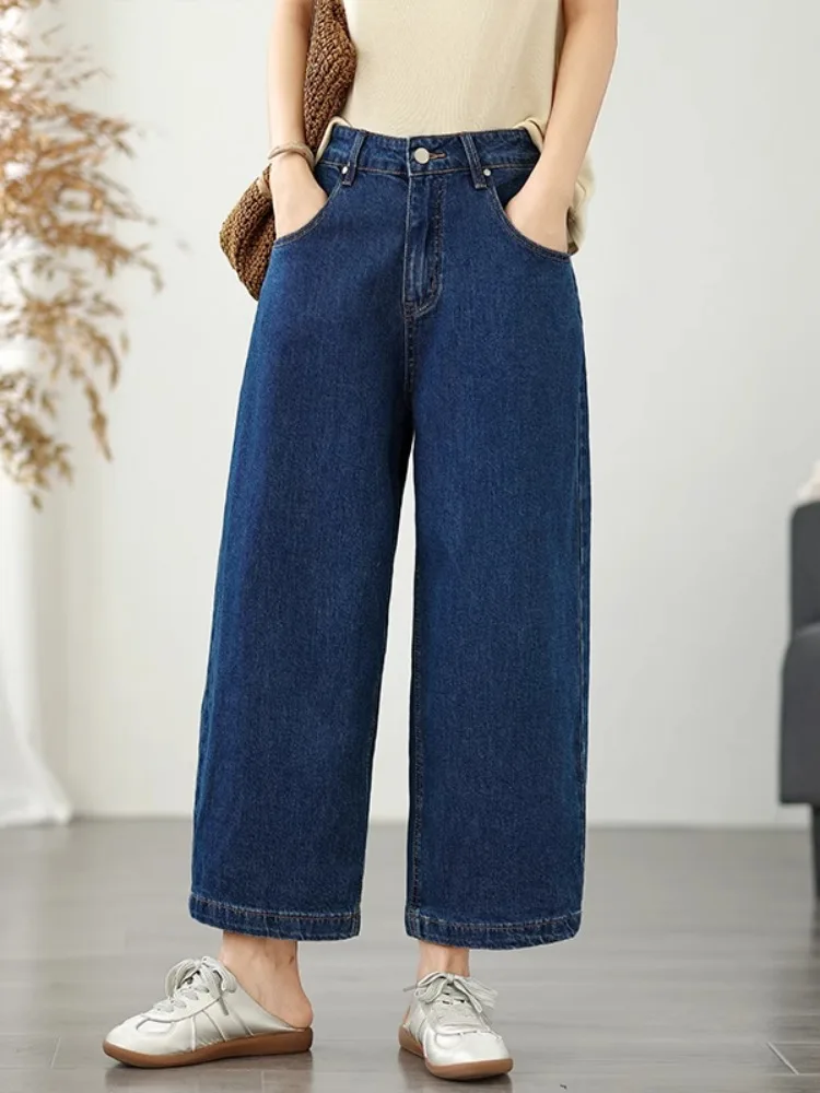 اللون الأزرق الكاحل طول الدنيم السراويل النساء الربيع الصيف موضة بلون أنيق بسيط الأساسية الجينز الإناث مستقيم بنطلون