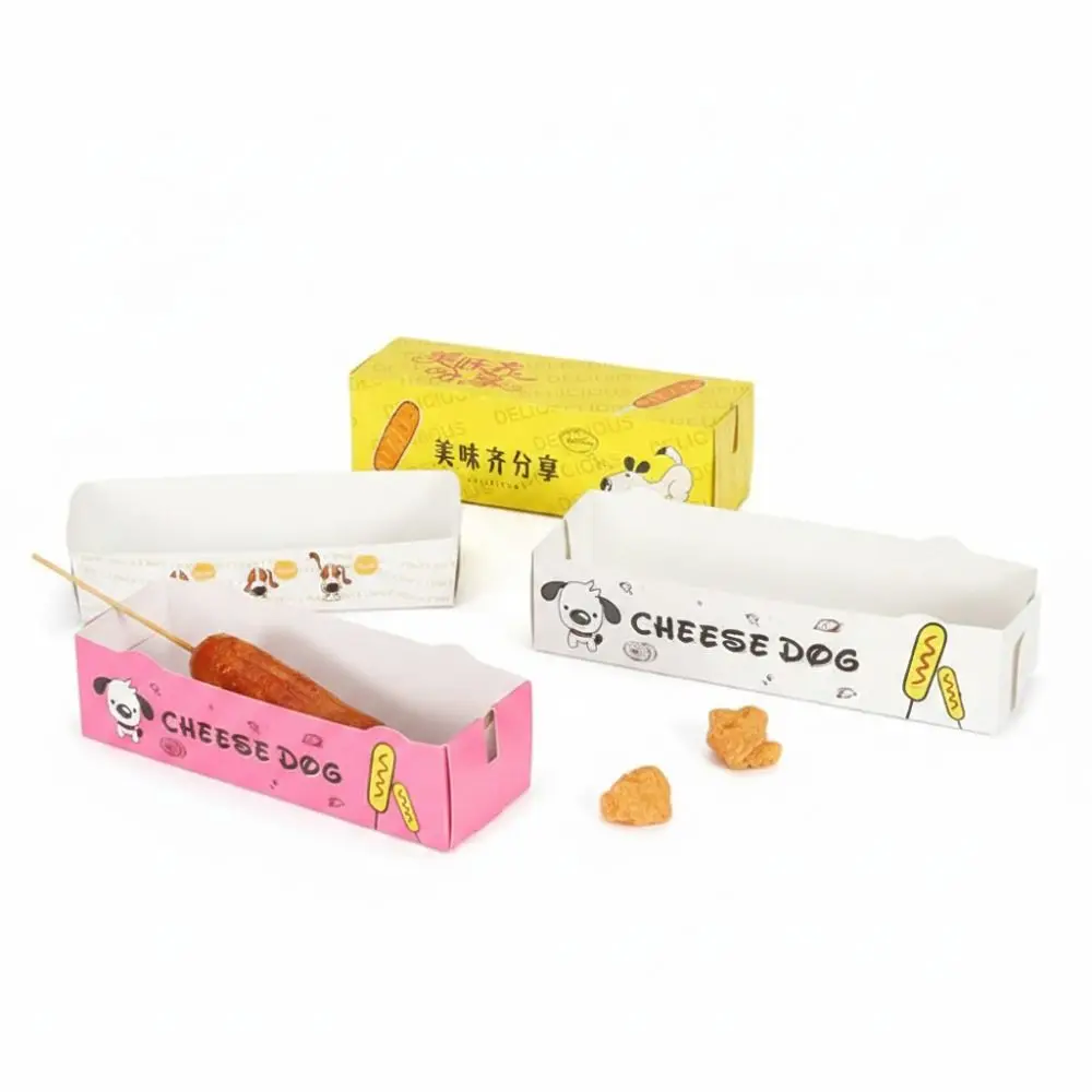 100PCS Disposable Hot Dog Packaging Box Paperboard Food Grade Sausage Tray Boat Shape Eco-Friendly Sausage Snack Boat Box