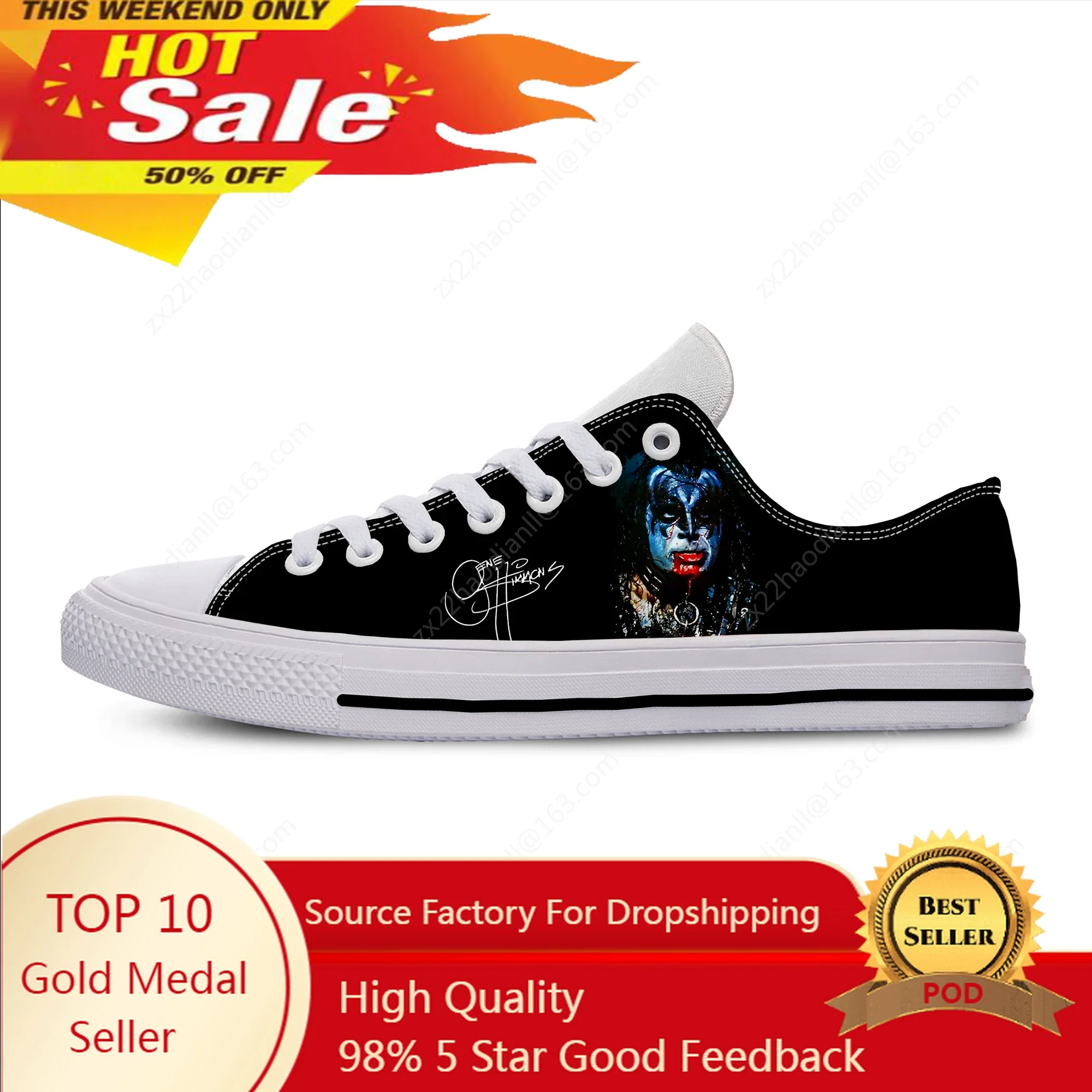 Gene Simmons Low Top Sneakers Kiss Mens Womens Teenager Casual Shoes Canvas Running Shoes Cosplay 3D Printed Lightweight shoe