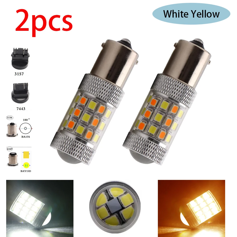 2pcs 1157 BAY15D White/Amber Switchback S25 42smd 2835 auto drl light T25 3157 7443 LED Turn led Signal Headlight 12V Red Amber