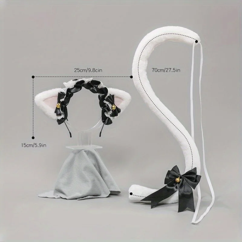 عصابة رأس من الدانتيل على شكل أذن القطة - إكسسوار شعر Fluf fy Lolita، غطاء رأس كوسبلاي لخادمة Kawa-ii Neko، طراز الأرستقراطي القوطي Fau-x Fur