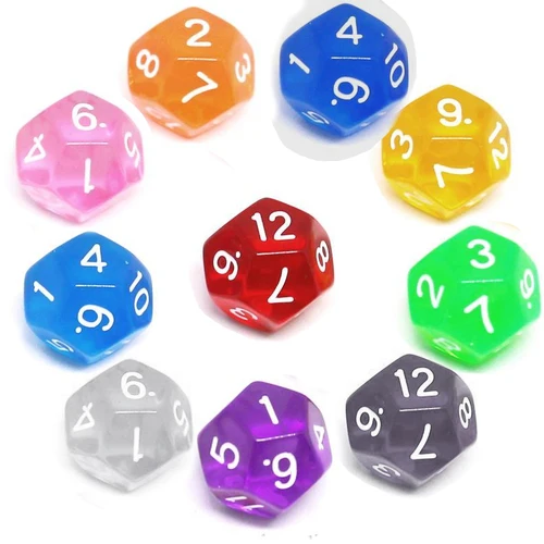 10 Uds. De dados acrílicos transparentes de 12 caras, cubos de números digitales de 18mm, cubos redondos para niños, juguetes educativos DIY, juegos de mesa, dados D12