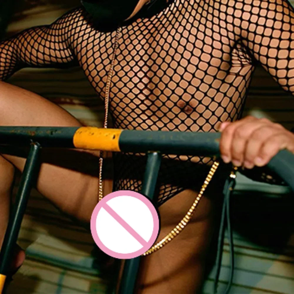 حار مطاطا الرجال ارتداءها صديقها الهدايا الجوف انظر من خلال الجنس ملابس نوم نادي ملابس الحفلات شفافة الذكور قطعة واحدة ملابس خاصة #1