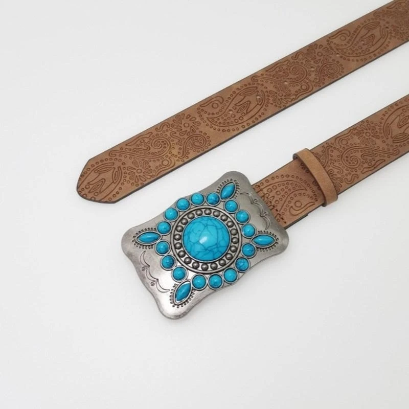 Fashion Teens PU Belt with Embossed Pattern Adjust Length Belt for Dress Shirt
