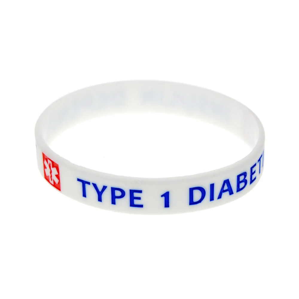 50 Pcs TYPE 1 DIABETIC INSULIN DEPENDENT Silicone Bracelet Medical Rubber White