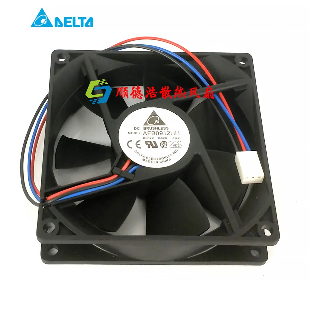 Ventilador de refrigeración con conector de 3 pines para delta AFB0912HH DC 12V 0.40A 92x92x25mm, 3 cables