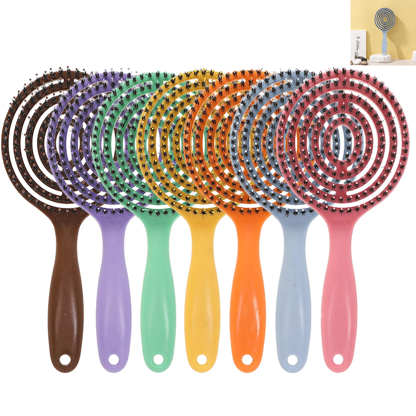 Cepillo de pelo para desenredar con cerdas de jabalí, peine para masaje del cuero cabelludo para mujer, peine para pelo rizado húmedo, herramientas de estilismo para peluquero y peluquería