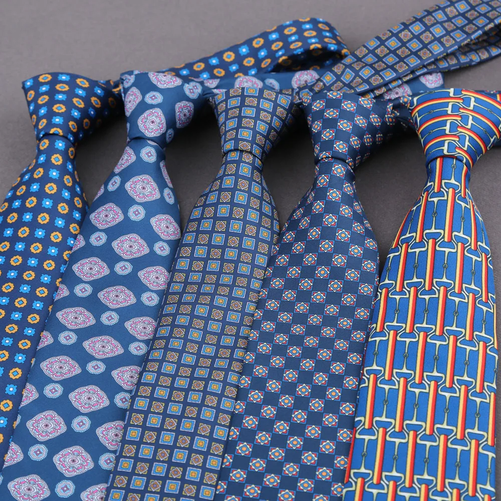 Classic Men's Imitation Silk Ties Soft Novel Navy Blue Wine Red Polka Dot Plaid Neckties Business Wedding Accessories Neck Ties