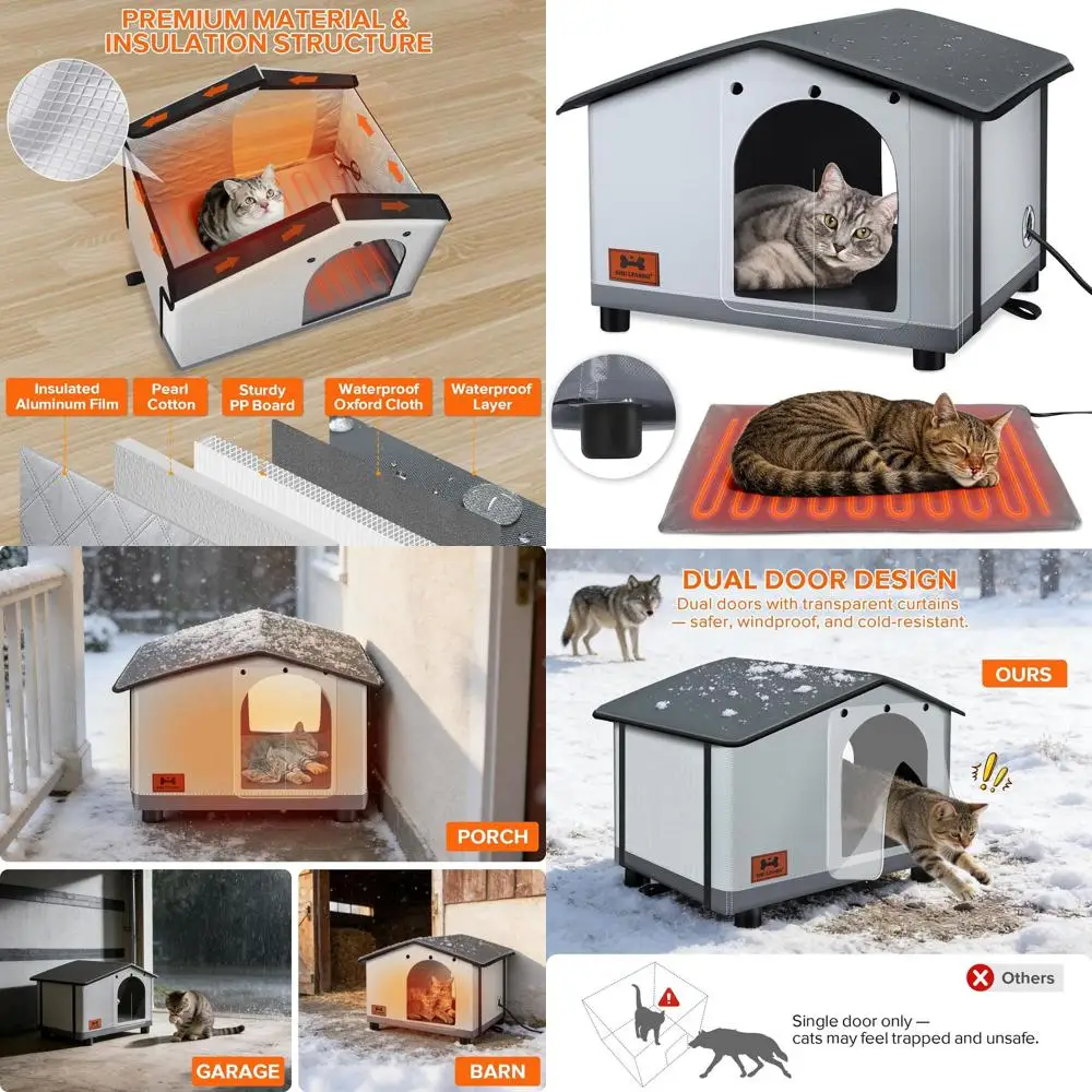 

Приподнятый атмосферостойкий кошачий домик с подогревом, подходит для наружного и внутреннего использования, идеальное укрытие для ферлов и маленьких собак