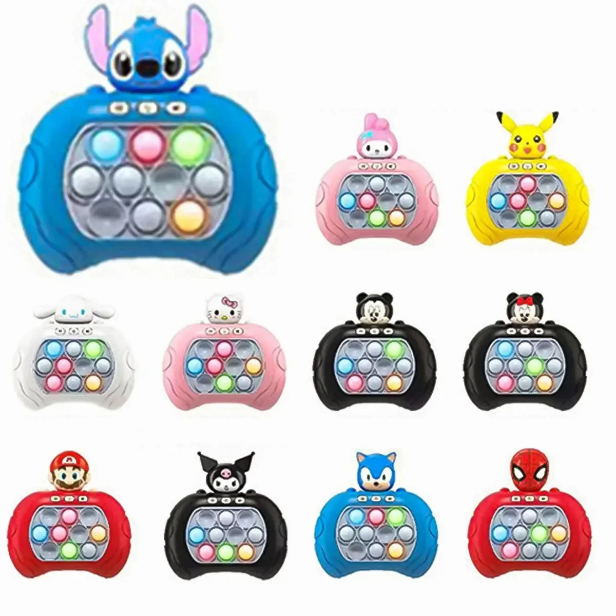 New Sanrio Stitch Quick Push Bubbles Game Machine Kids Fun Whac-A-Mole Squeezing Anti Stress Sensory Bubble Fidget Toy Gifts