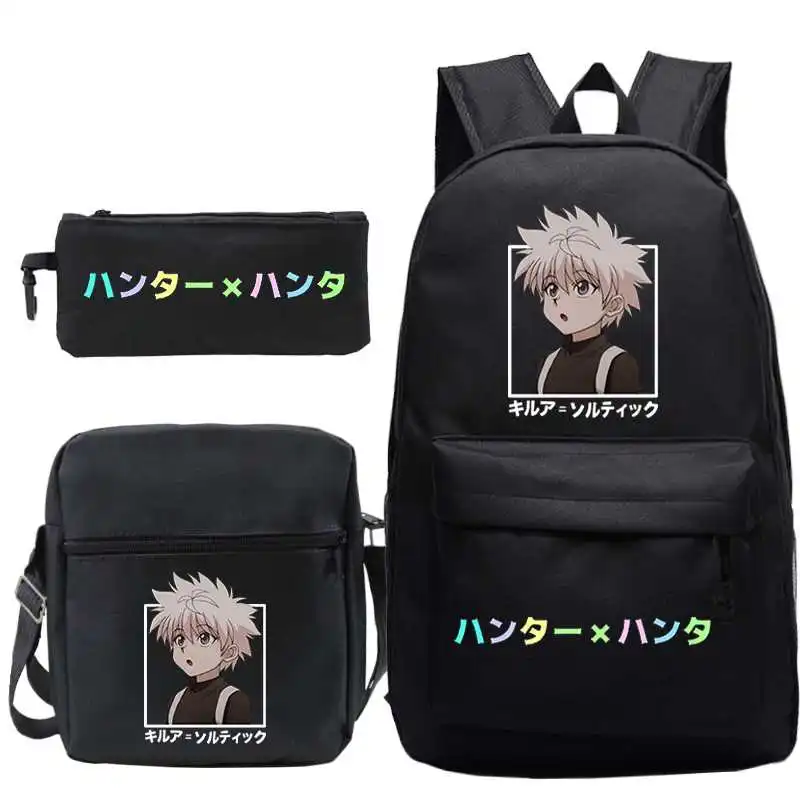 Tas punggung sekolah motif Anime HUNTER X HUNTER Killua, tas sekolah ritsleting pelajar untuk anak laki-laki perempuan, 3 buah/set, tas ransel bepergian remaja Mochila