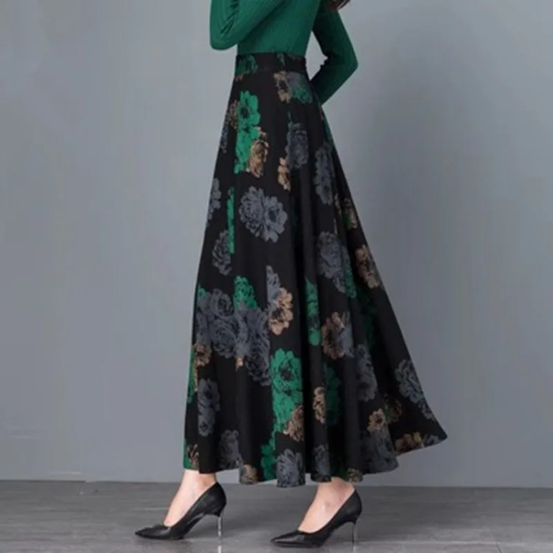 

Womens Vintage Floral Jacquard Elastic Waist Maxi Skirt Elegant High Waist A Line Long Skirts with Pockets