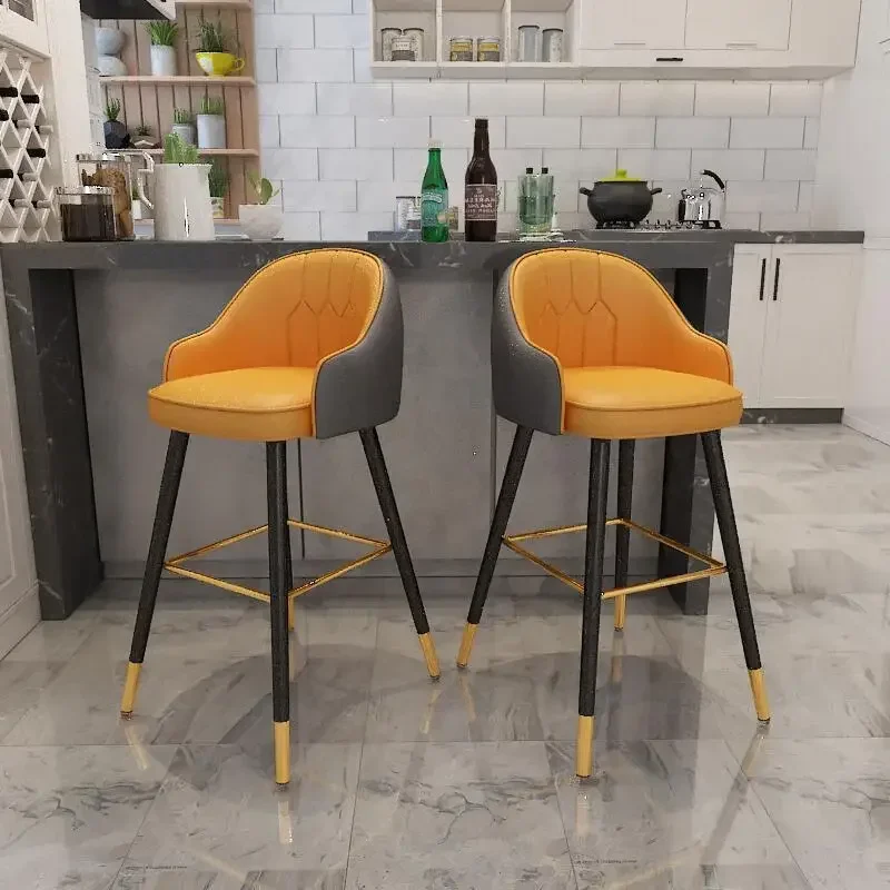 Velvet Bar Stools Home Nordic Iron High Stool Modern  Backrest Chair Cashier Front Desk Chairs