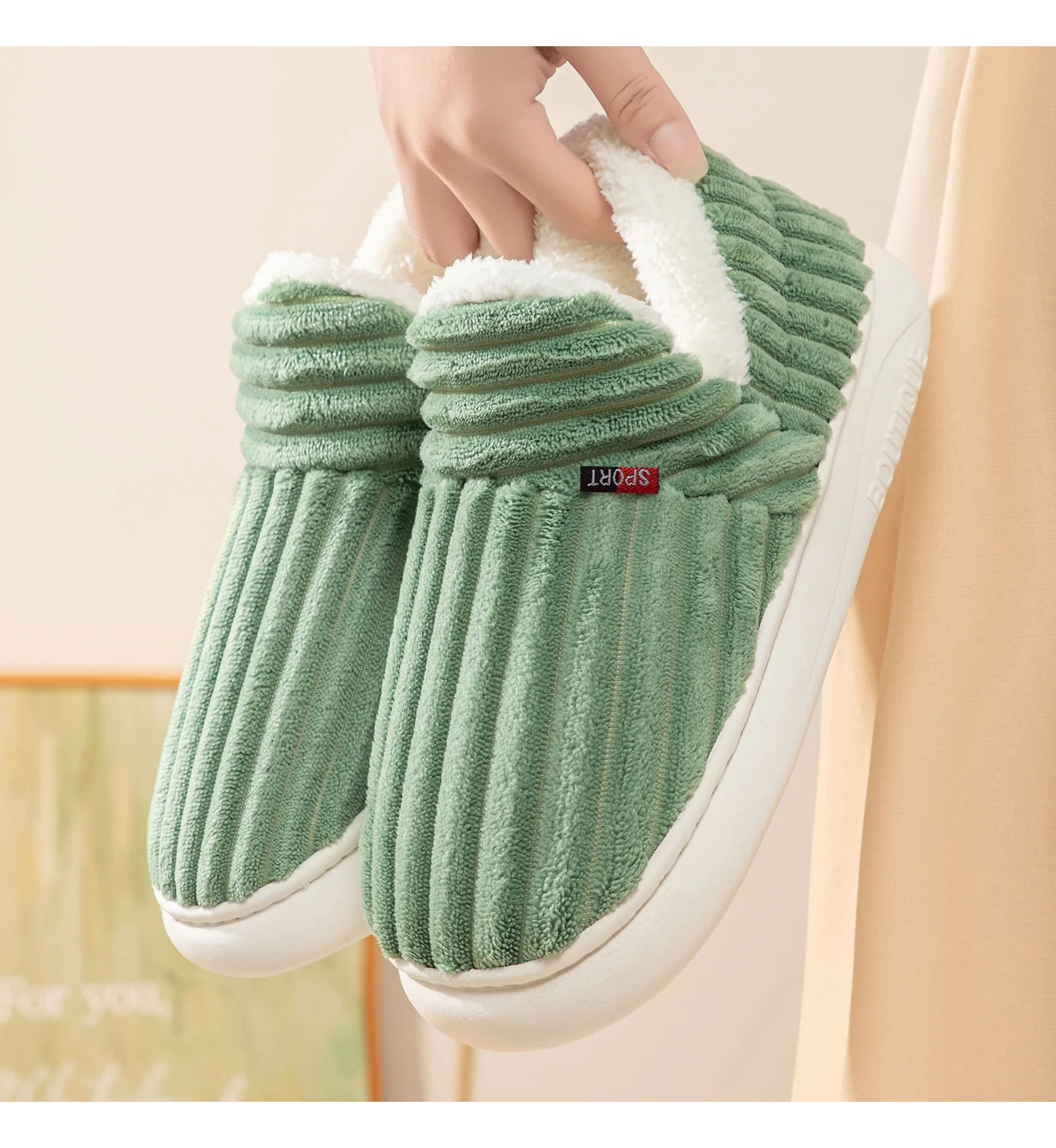 

Плюс размер 46-47 ﻿ Женские зимние пушистые пушистые ботинки, теплые хлопковые домашние и уличные нескользящие ботильоны для мужчин, домашние тапочки