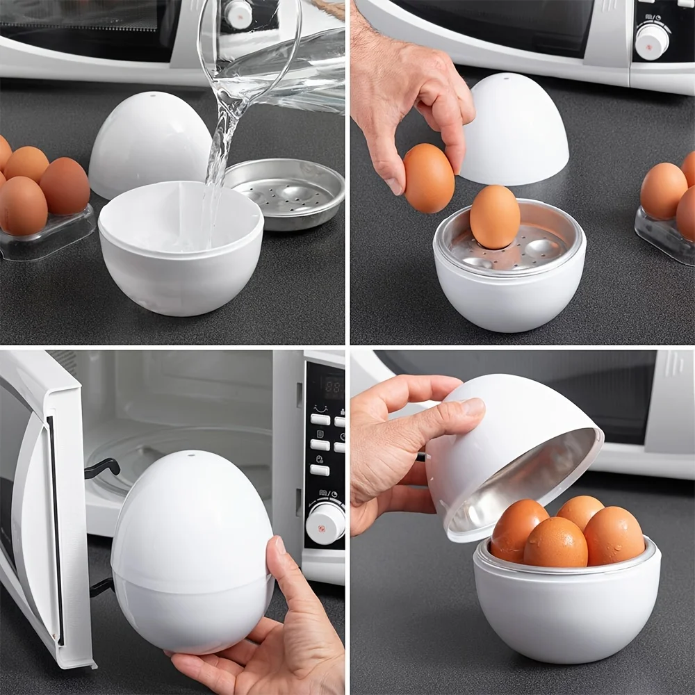 1PCMicrowave Egg Cooker, 4 Capacities, Egg Cooker, Compact Egg-Shaped Design, Saves Time, Hard-Boiled Egg Cooker for the Kitchen