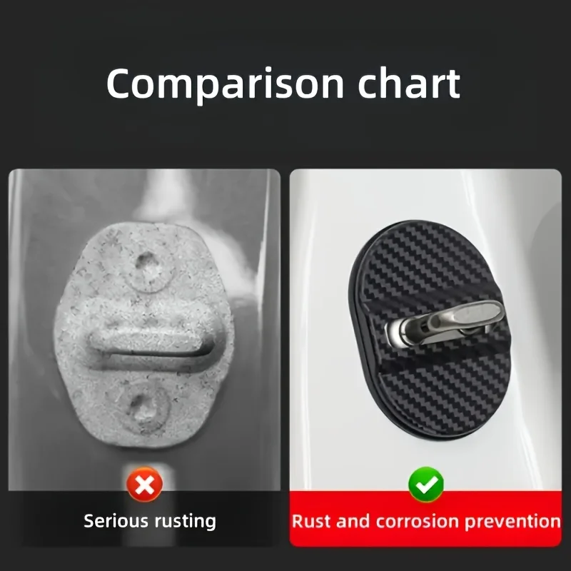 4Pcs Carbon Fiber Door Lock Covers Universal Shock-Absorbing Noise-Reducing Rainproof Easy Peel Stick Fit for Sedans/SUVs