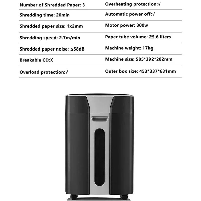 25.6L Office Paper Shredder Home Electric Silent Paper Shredder Crusher Destroyer documenti di carta macchina da taglio ad alta potenza