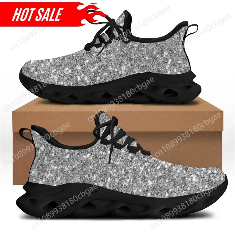 Silver Glitter Texture Printed Fashion Casual Men Shoes Flats Sneakers Comfortable Breathable Men's Walking Zapatos