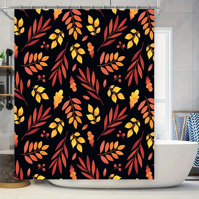 

Leaf Pattern Shower Curtain Autumn Colors, Modern Decor for Bathroom, 180 x 240cm High-Quality Waterproof Fabric.