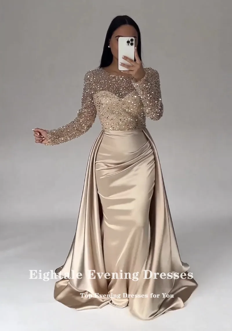 Eightale Sparkly Evening Dress for Wedding Party Customized Long Sleeves Mermaid Prom Gowns vestido elegante mujer para fiesta