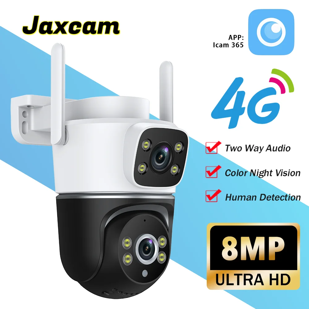 

4K 8MP Dual Lens PTZ 4G Sim Card Camera Outdoor Waterproof Surveillance Monitor Ai Human Detection Security Protection Came