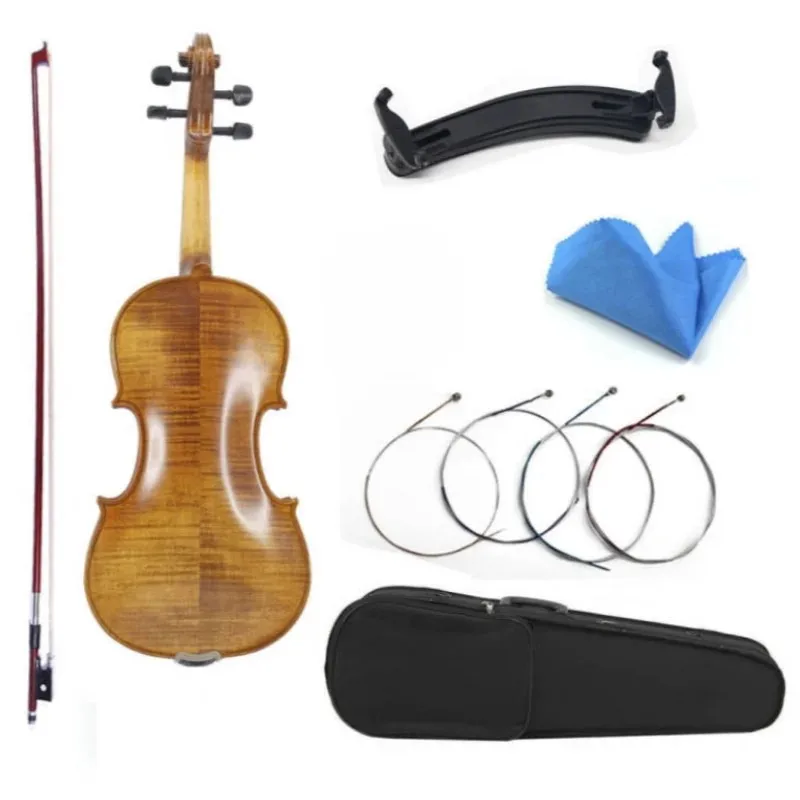 TONGLING Full Size Natural Flamed Maple Hand-craft Advanced Violin Spruce Face Ebony Fitted with Case Bow Mute