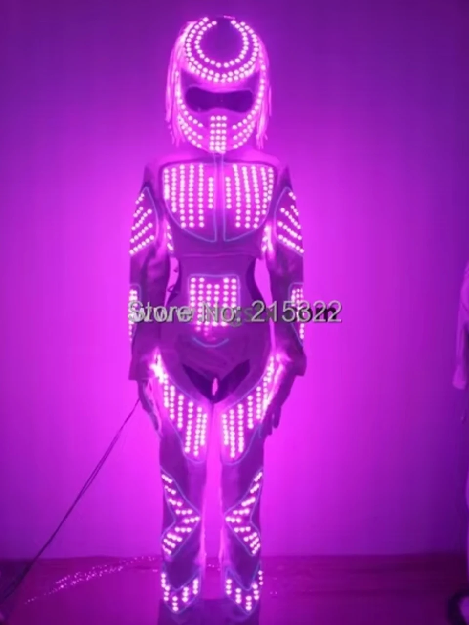 Women LED Light up Dance Costume with Predator Helmet Sexy LED Light Robot Suit Glowing Dance Costume Female Luminous Jacket