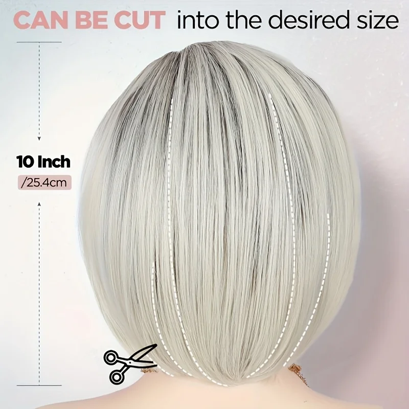 Deep root gradient white side-divided bob elf cut synthetic chemical fiber wig, suitable for daily outfits
