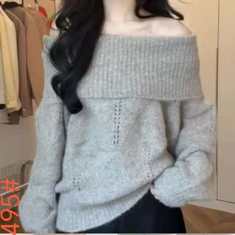 

Женская одежда, элегантные универсальные вязаные пуловеры с разрезом на шее, осень-зима, новая мода, свободные однотонные толстые свитера, женские топы Y2k