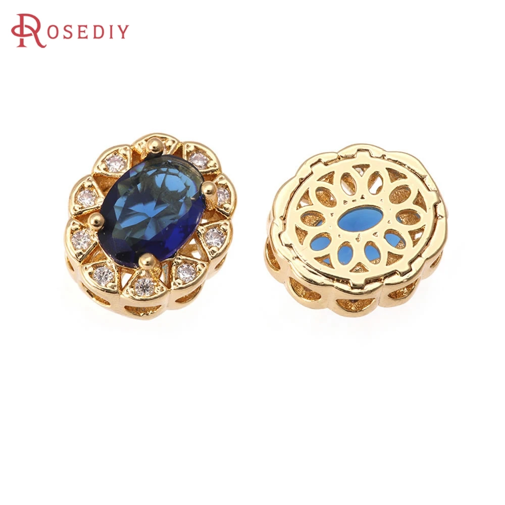 

6PCS 18K Gold Color Brass Zircon Oval Shape Spacer Beads Bracelets Beads High Quality Jewelry Diy Accessories Making Supplies