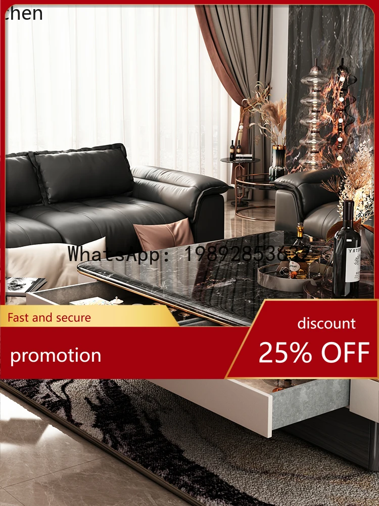 

YFY French Style Coffee Table Modern Minimalist Villa Living Room High-End Home Marble Square Table