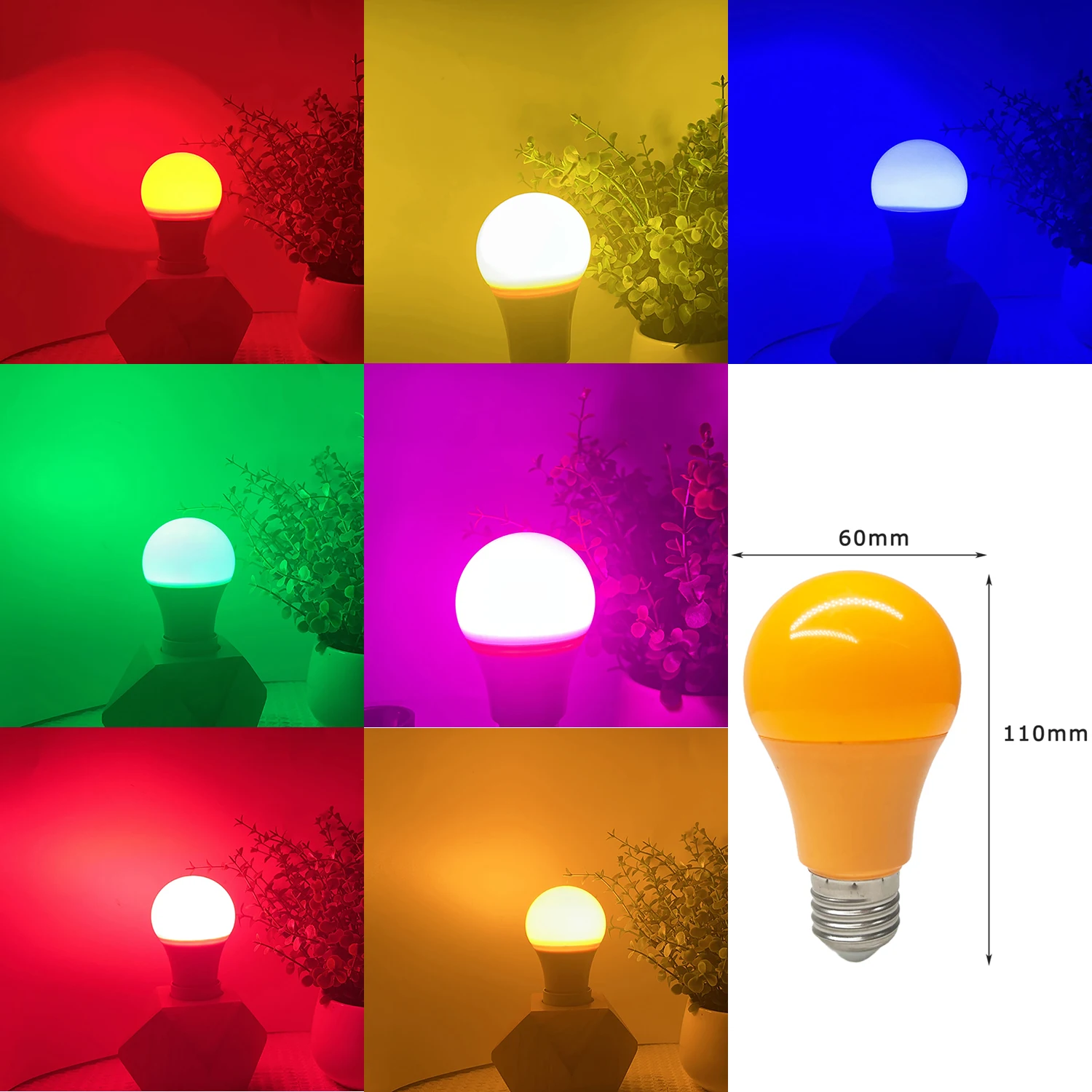 Colorful A60 LED Light Bulb E27 B22 220V LED Lamp Red Yellow Blue Green Purple Pink for Home Party Holiday Decoration