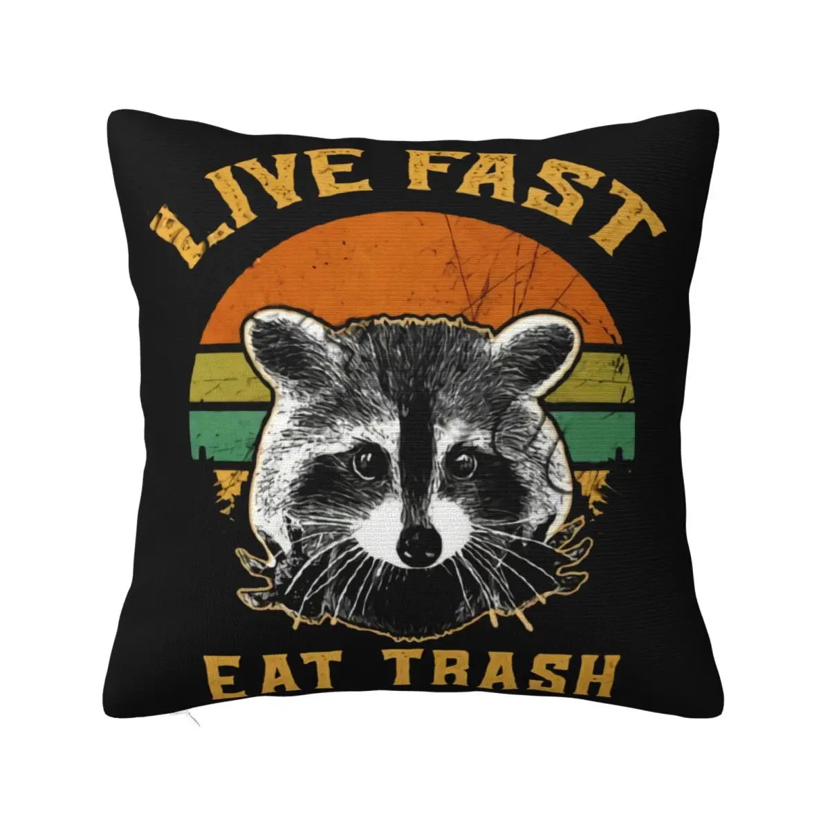 Retro Live Fast Eat Trash Raccoon T S Mens Pure Cotton Racoon Casual Fitness Boy Hipster Rap Colour Pillow Case