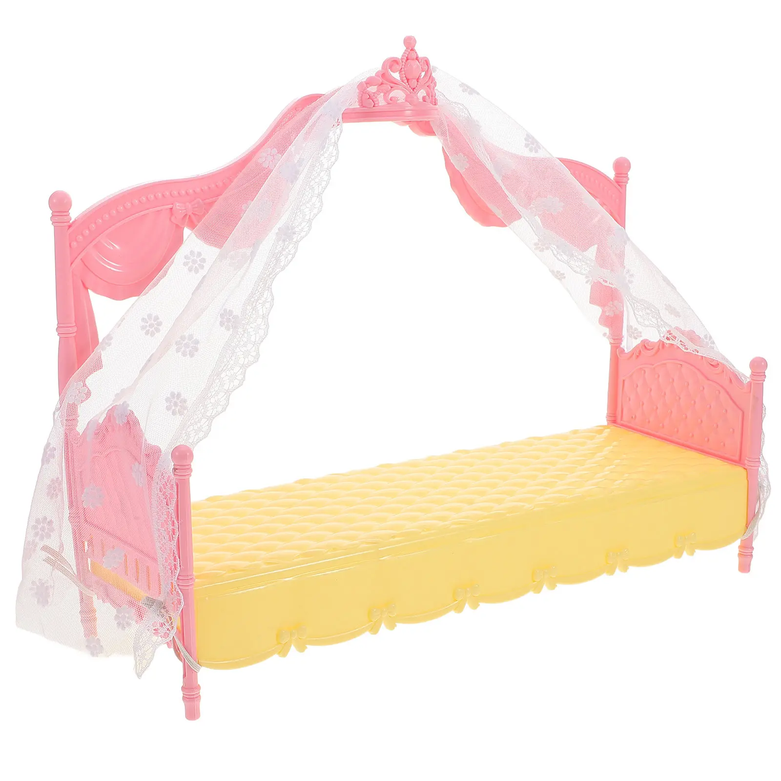 

Princess Bed Canopy Miniature Dollhouse Furniture Bedroom Set Girls Pretend Play Imaginative Roleplay Accessories