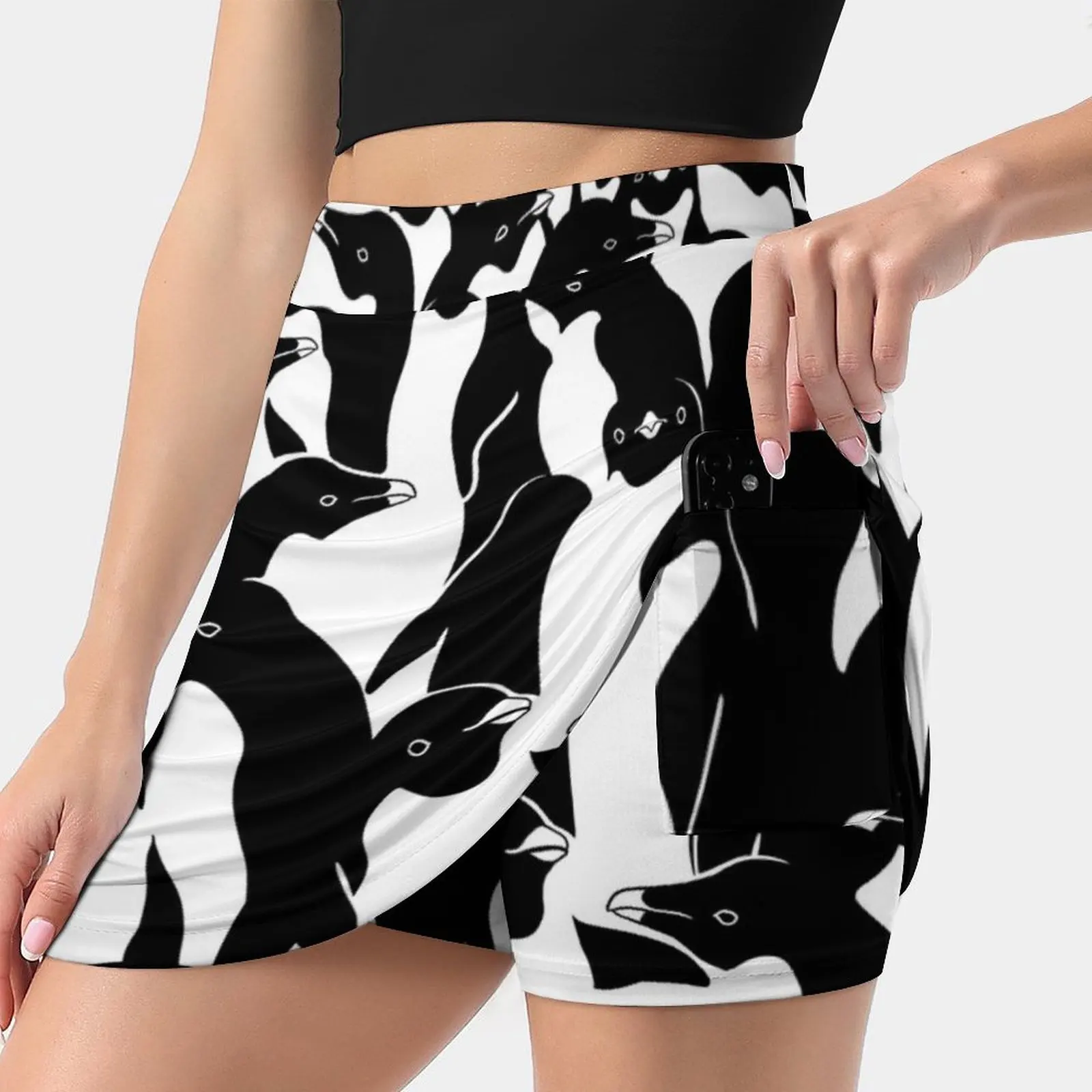 

Meanwhile Penguins Women's skirt Y2K Summer Clothes 2022 Kpop Style Trouser Skirt With Pocket Penguin Bw Pattern Camouflage