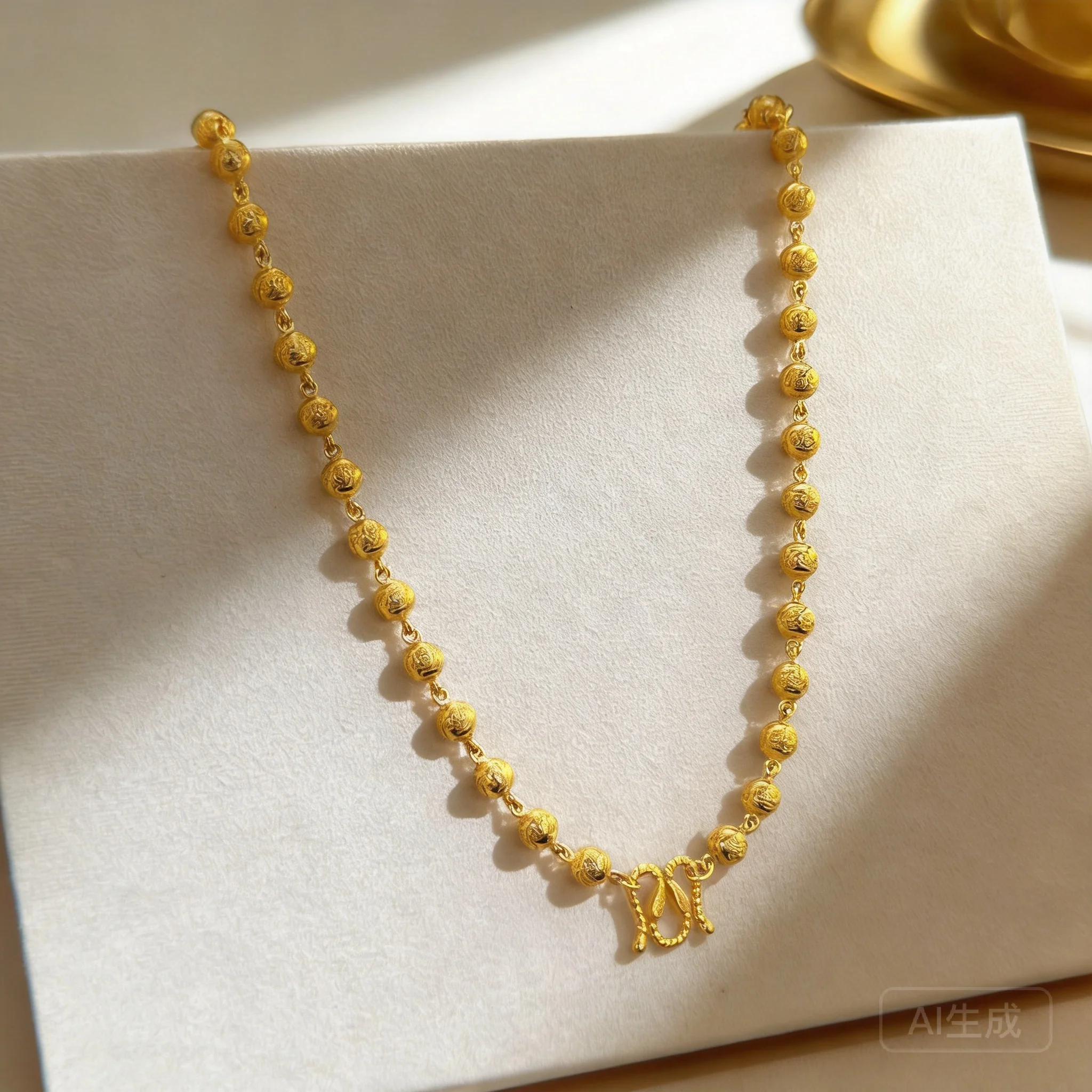 

Men's 2026 Chinese Style Auspicious Cloud Prayer Bead Necklace Fashion Versatile Copper Gold Plated Round Ball Chain Jewelry For