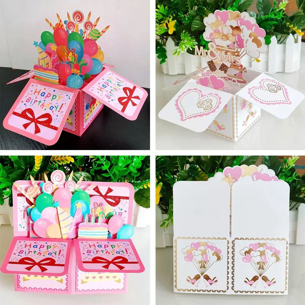 3D Pop Up Greeting Cards Birthday Postcard 3D Box Bouquet Flower Greeting Cards Thank You Girlfriend Teacher Gift